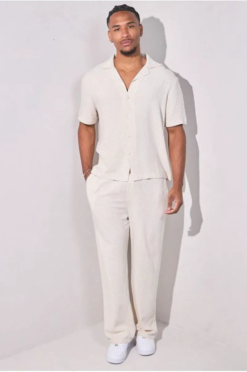 Two-piece linen set: beige shirt + trousers