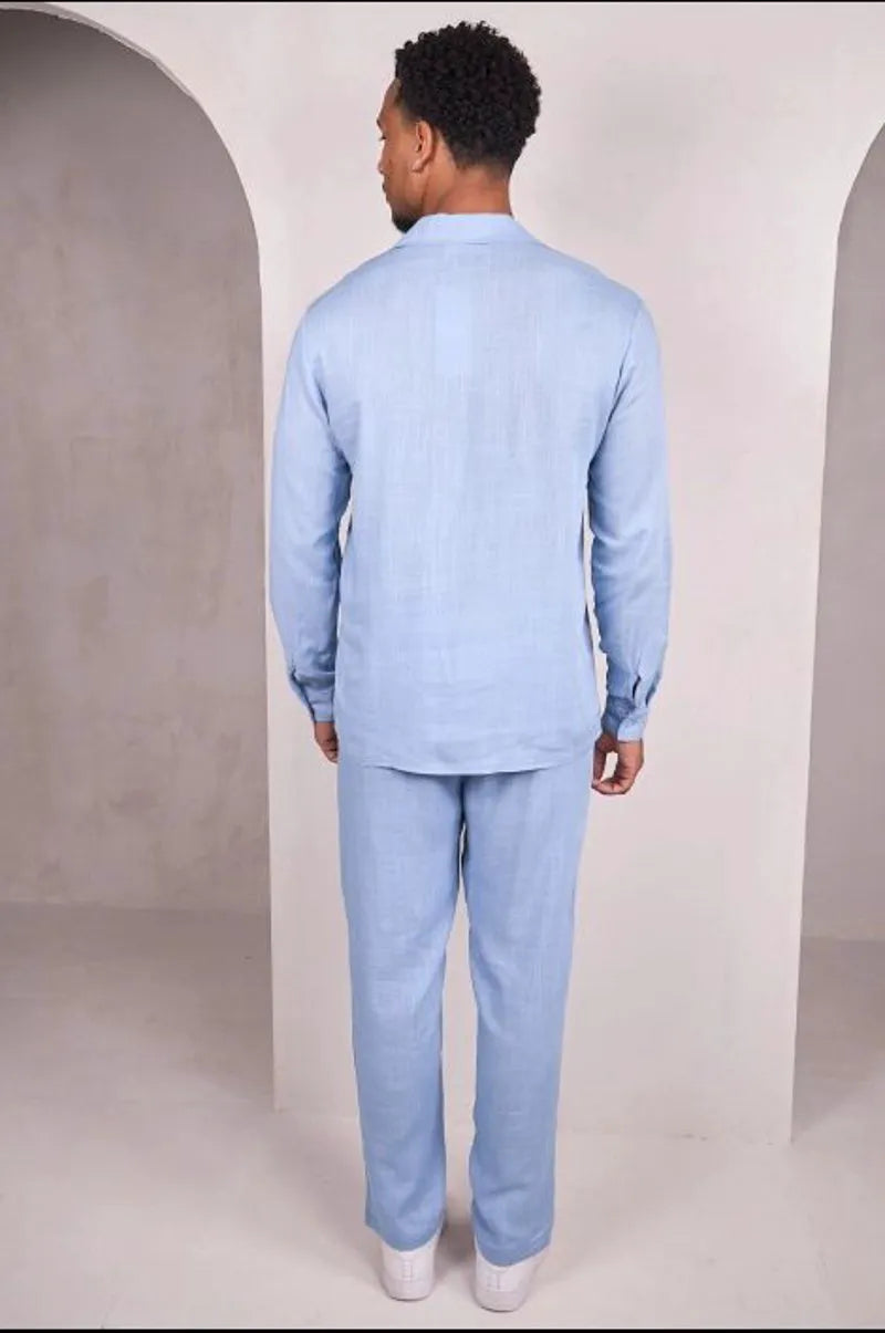 Two-piece linen set: blue shirt + trousers