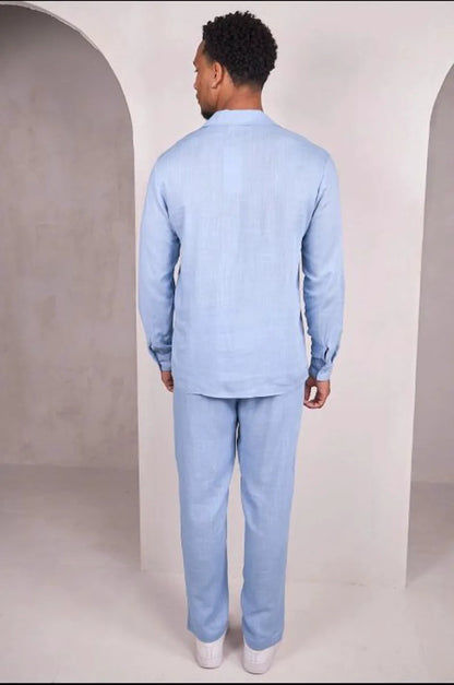 Two-piece linen set: blue shirt + trousers