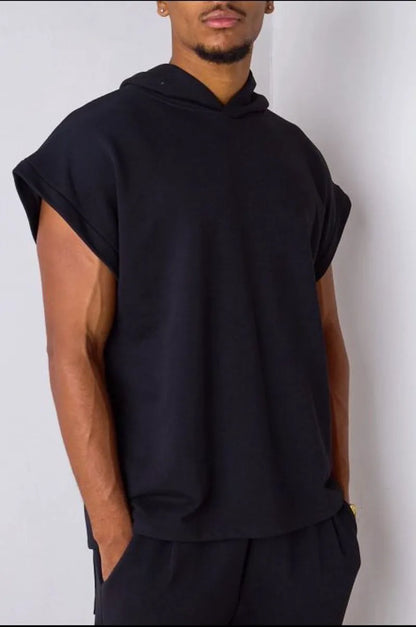 Two-piece set: hooded top + black trousers