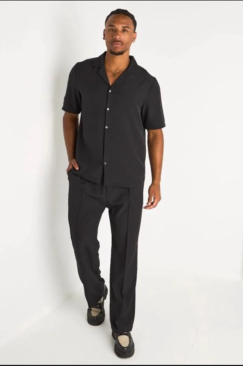 Ensemble 2 pièces noir chemise à boutons + pantalon