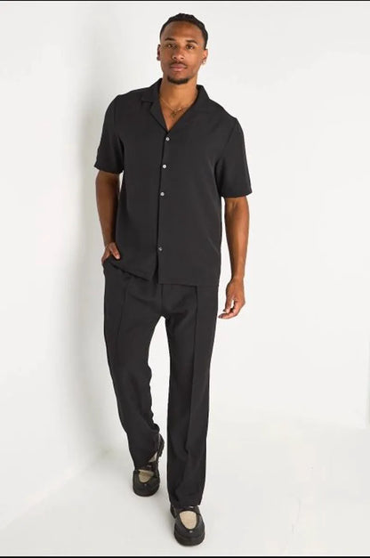 Ensemble 2 pièces noir chemise à boutons + pantalon