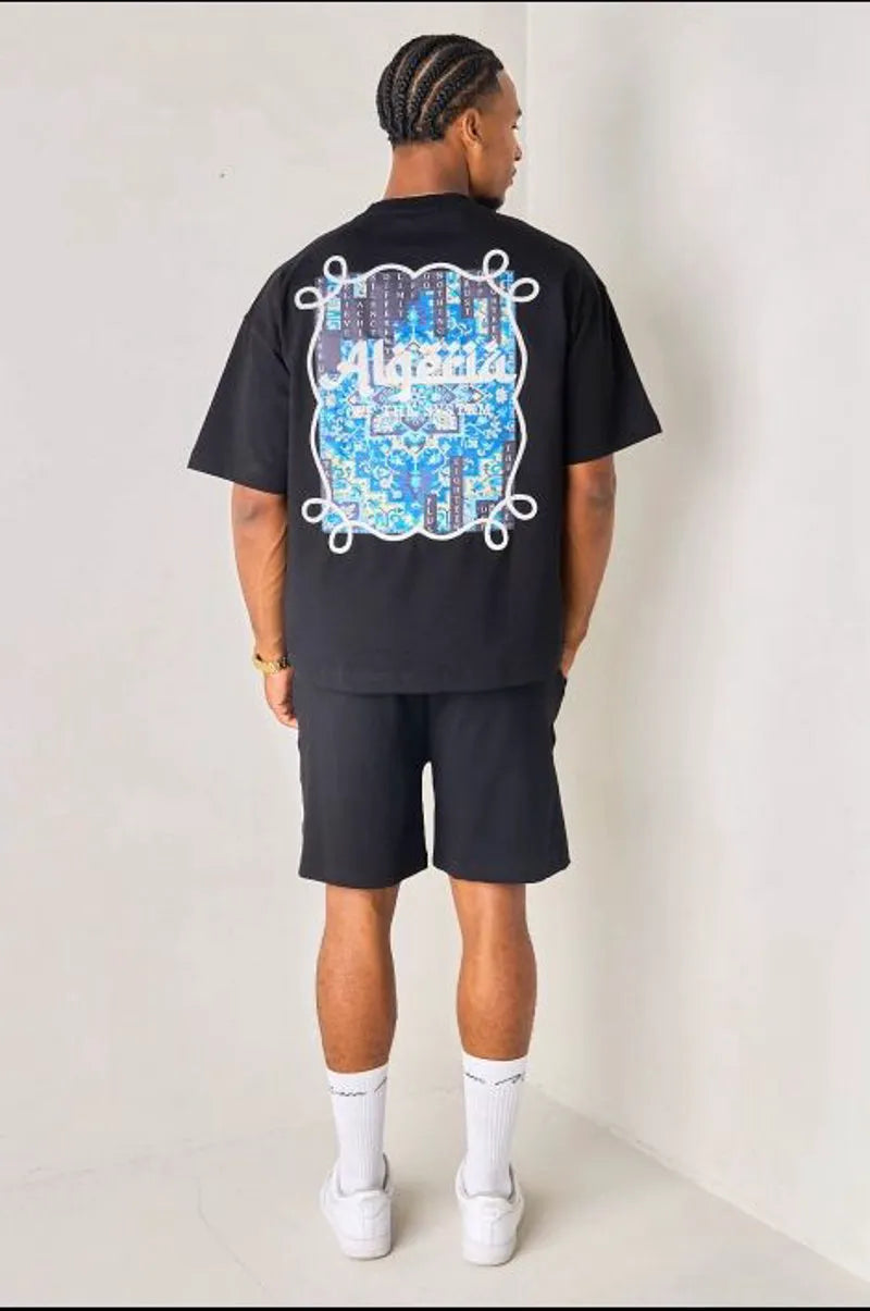 Black and blue two-piece set: "algeria" t-shirt + shorts