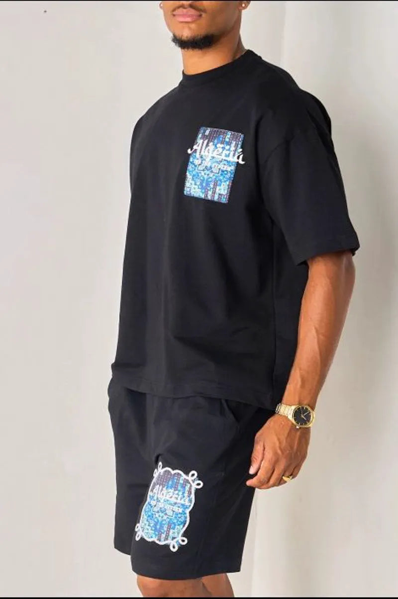 Black and blue two-piece set: "algeria" t-shirt + shorts