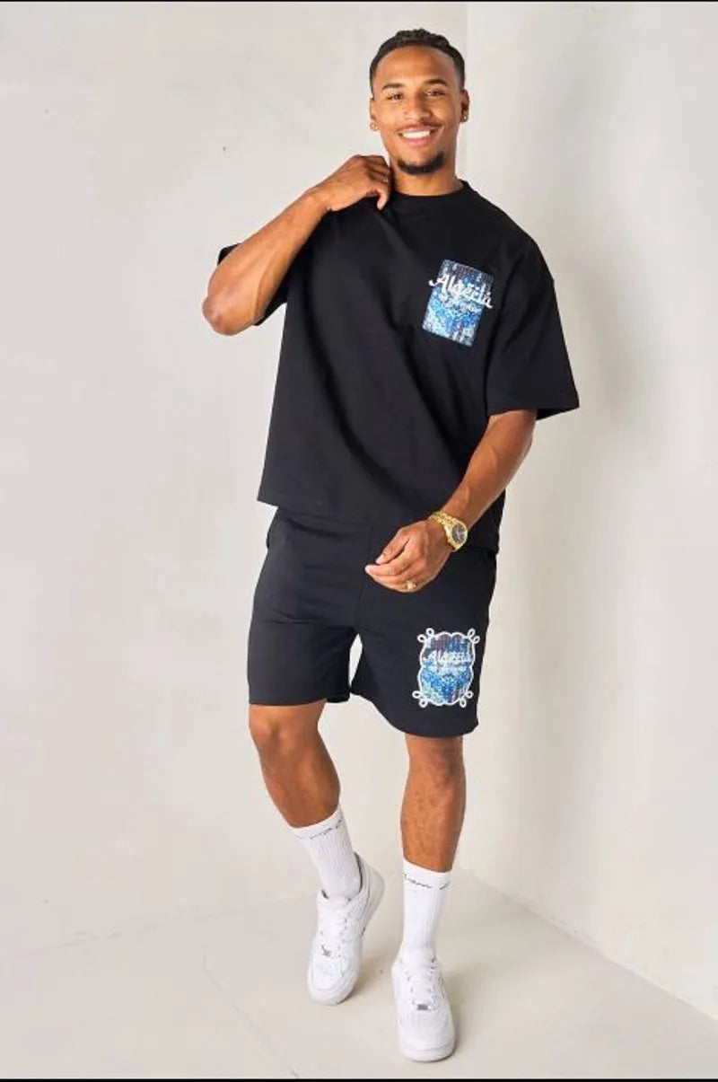 Black and blue two-piece set: "algeria" t-shirt + shorts