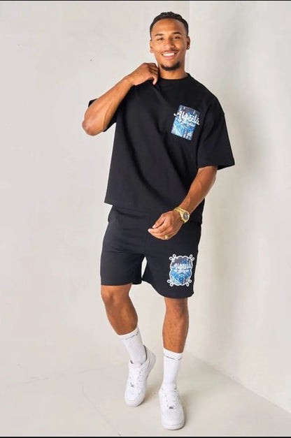 Black and blue two-piece set: "algeria" t-shirt + shorts