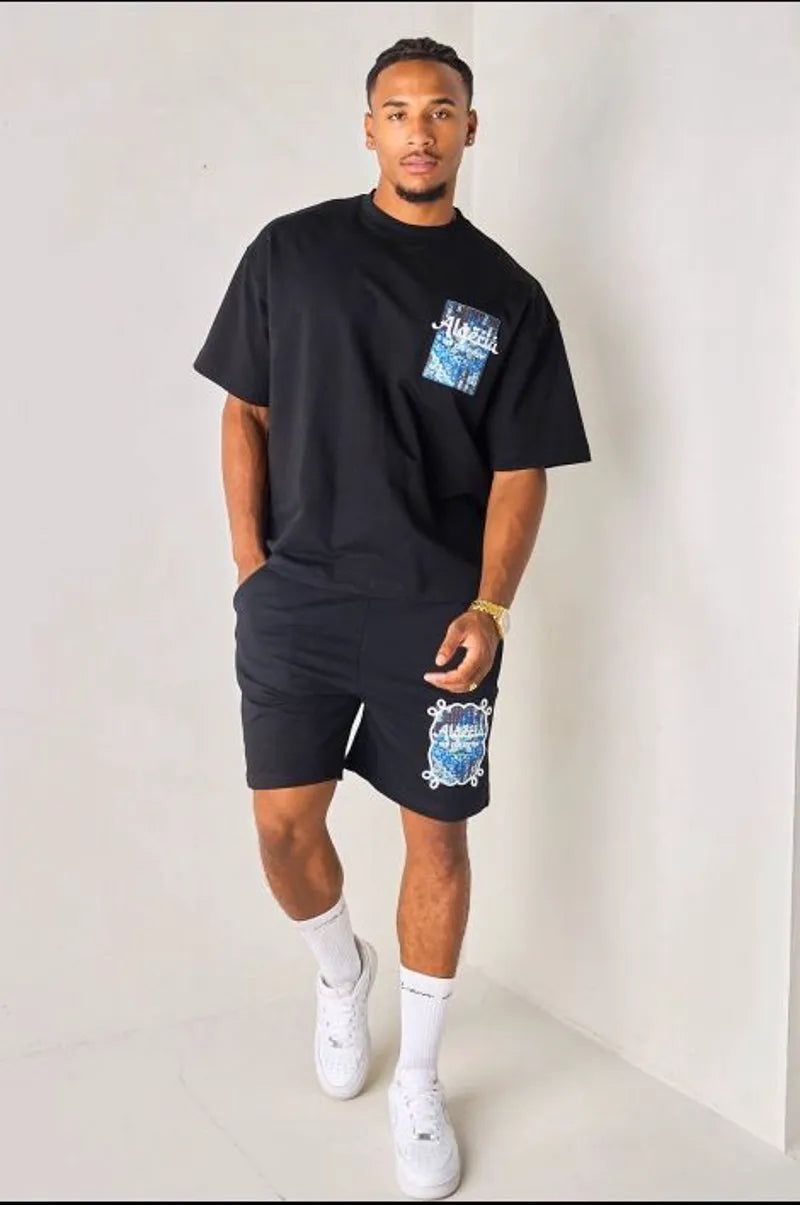 Black and blue two-piece set: "algeria" t-shirt + shorts