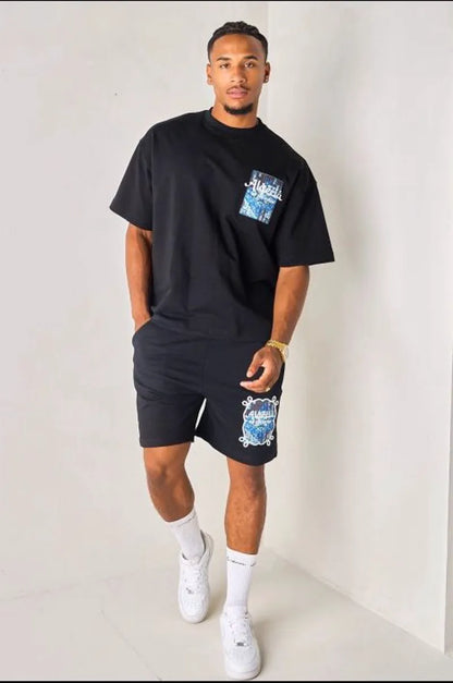 Black and blue two-piece set: "algeria" t-shirt + shorts