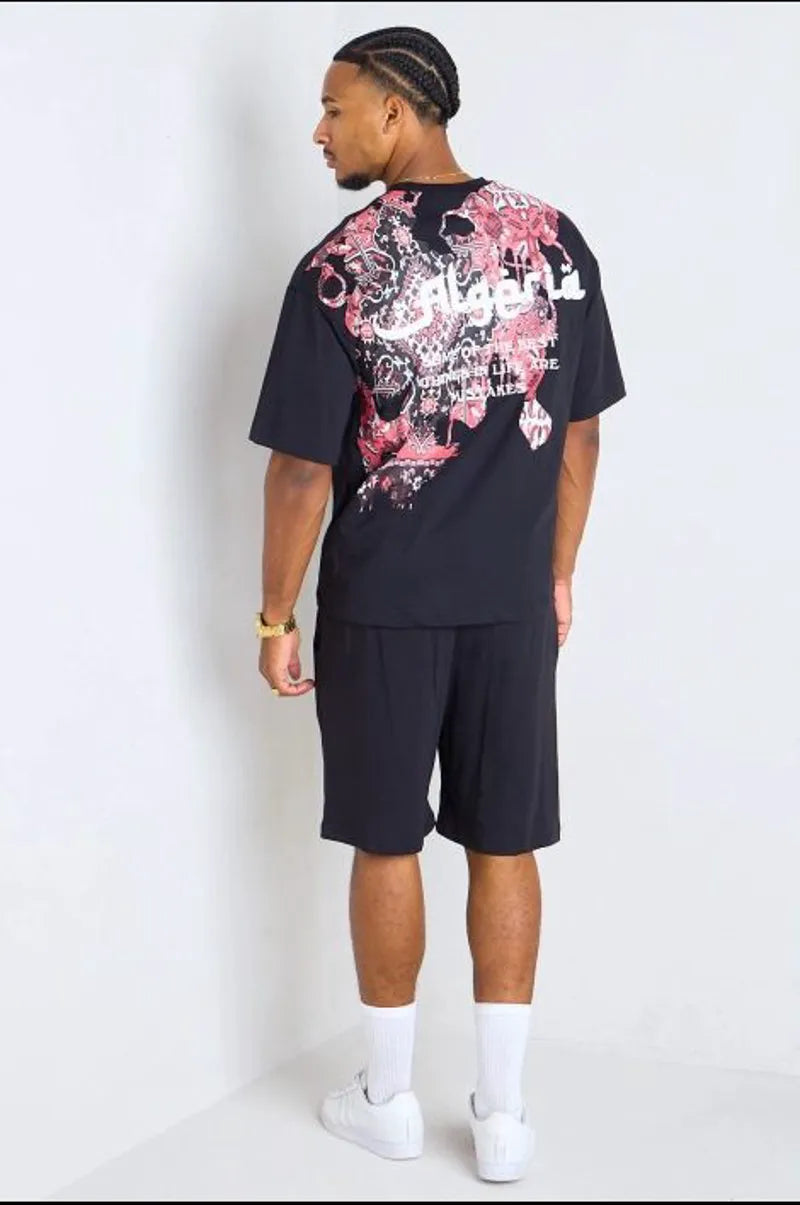 Black and red "algeria" two-piece set: t-shirt + shorts