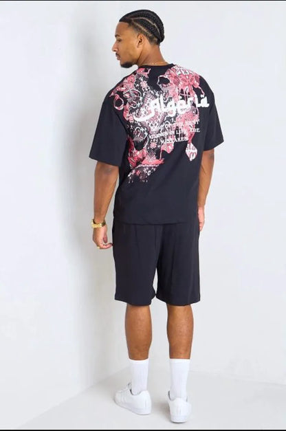 Black and red "algeria" two-piece set: t-shirt + shorts