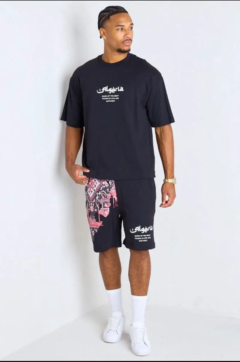 Black and red "algeria" two-piece set: t-shirt + shorts