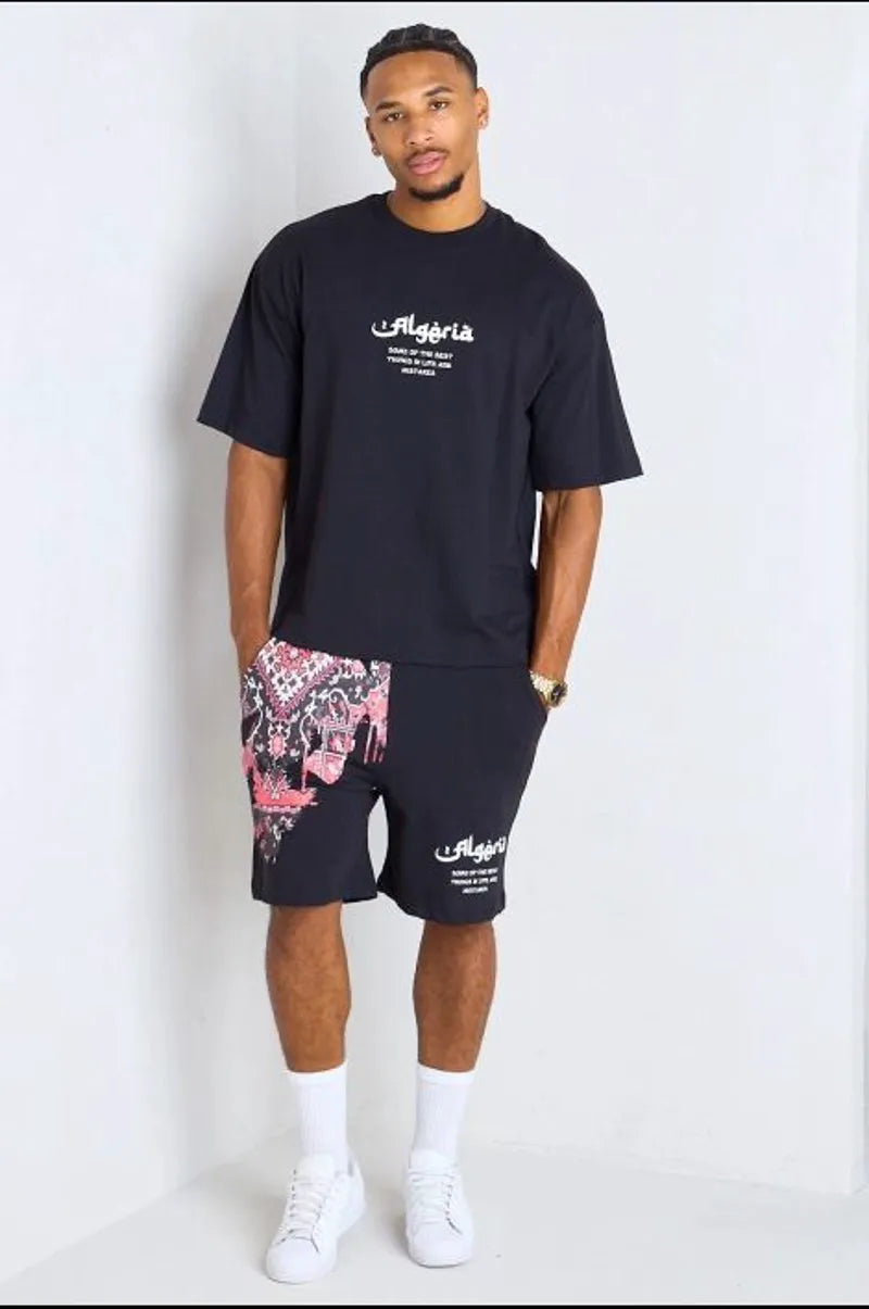 Black and red "algeria" two-piece set: t-shirt + shorts