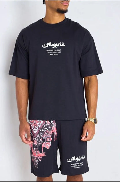 Black and red "algeria" two-piece set: t-shirt + shorts