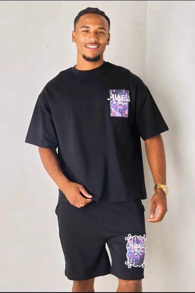 Black and purple "algeria" two-piece set: t-shirt + shorts