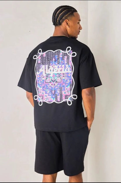 Black and purple "algeria" two-piece set: t-shirt + shorts