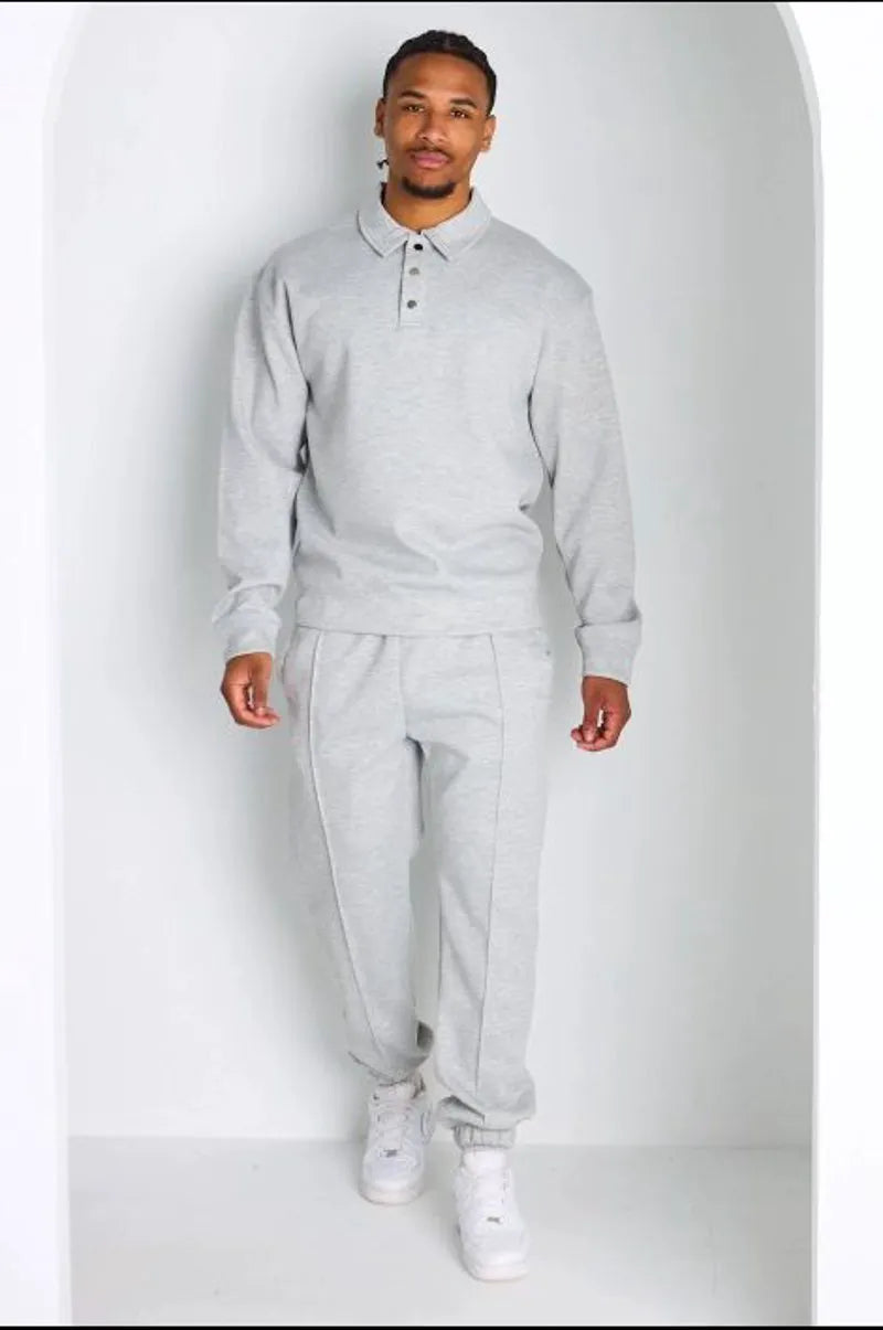 Ensemble 2 pièces : polo manches longues + pantalon gris clair