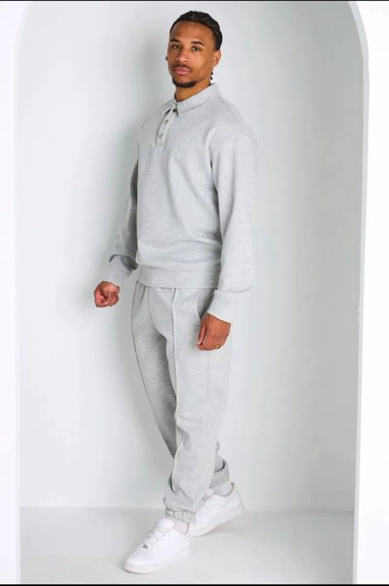 Ensemble 2 pièces : polo manches longues + pantalon gris clair
