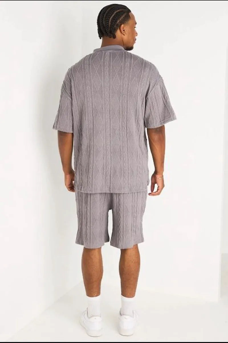 Ensemble 2 pièces : polo + short en maille tressée gris