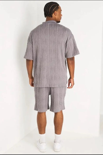 Ensemble 2 pièces : polo + short en maille tressée gris