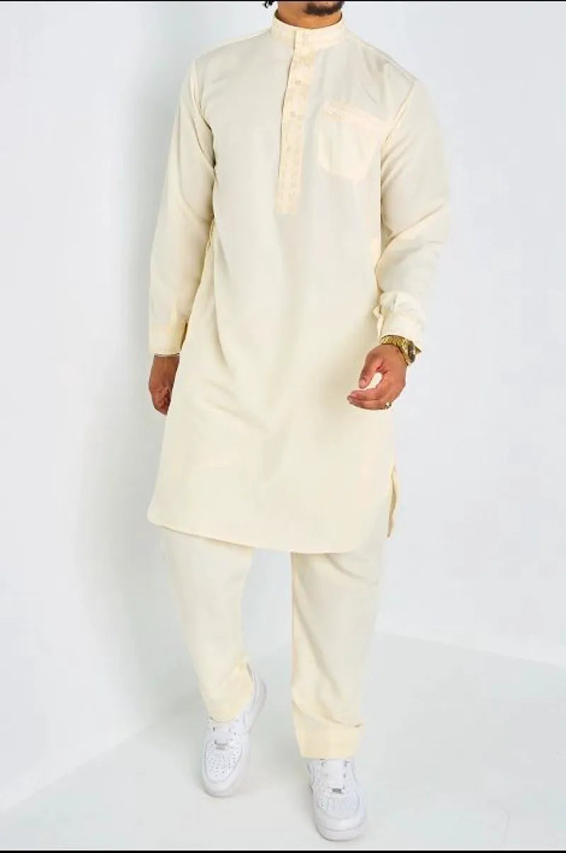 Ensemble 2 pièces : qamis + pantalon beige