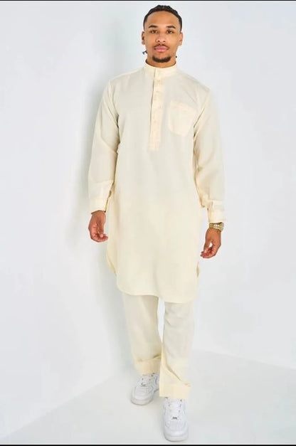 Ensemble 2 pièces : qamis + pantalon beige
