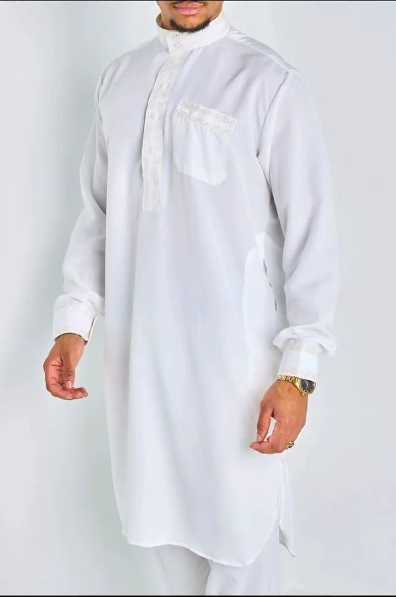 Ensemble 2 pièces : qamis + pantalon blanc