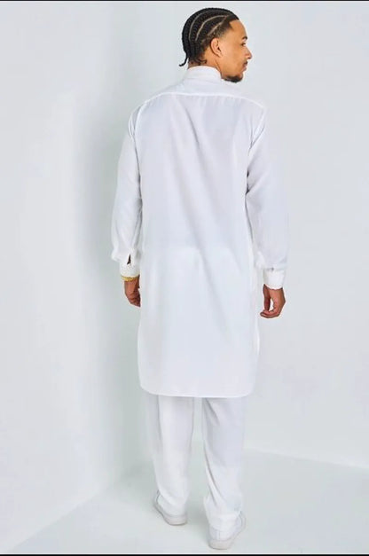 Ensemble 2 pièces : qamis + pantalon blanc