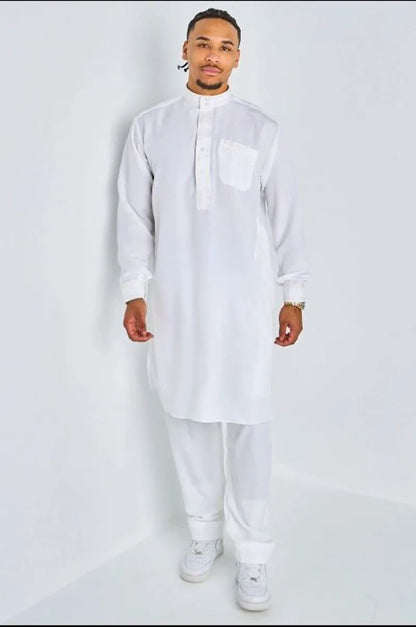 Ensemble 2 pièces : qamis + pantalon blanc