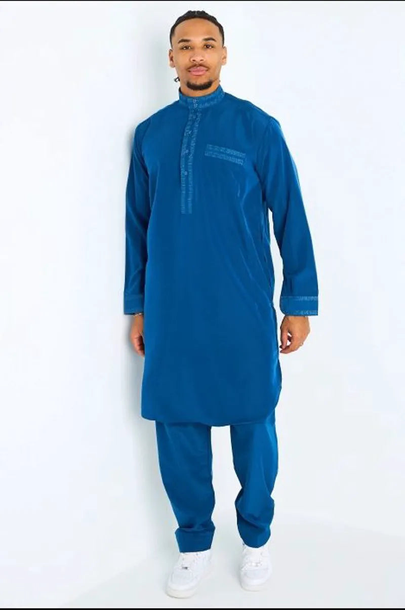 Ensemble 2 pièces : qamis + pantalon bleu