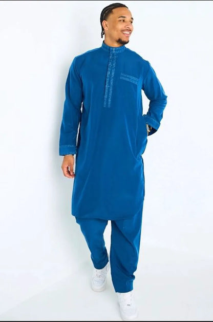 Ensemble 2 pièces : qamis + pantalon bleu