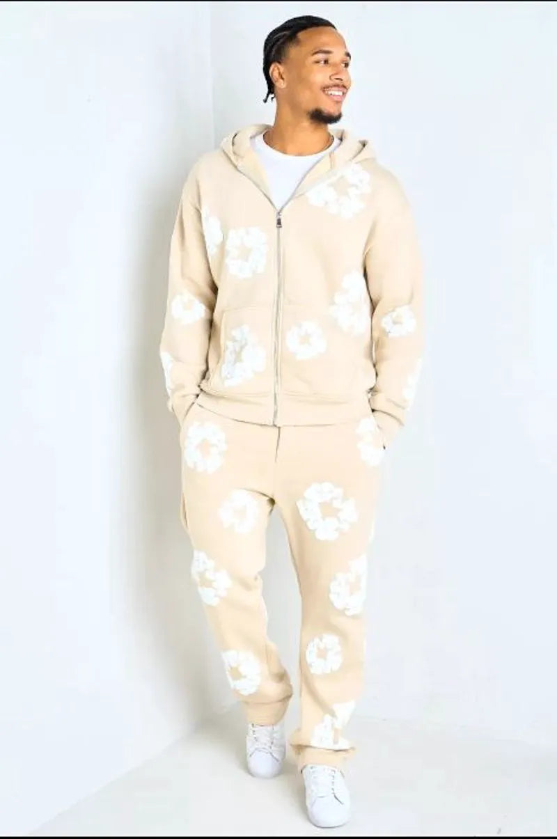 Beige two-piece sportswear set: jacket + joggers