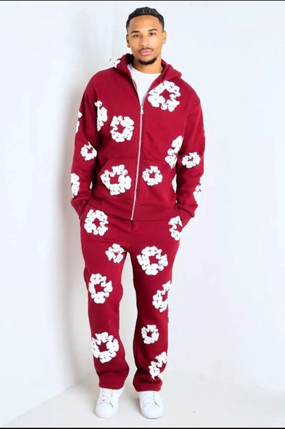 Burgundy two-piece sportswear set: jacket + joggers