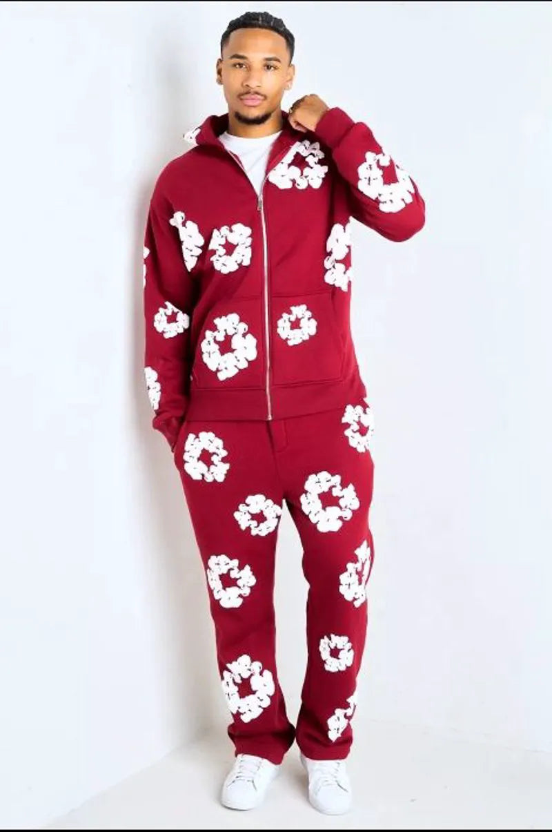 Burgundy two-piece sportswear set: jacket + joggers