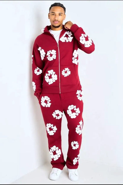 Burgundy two-piece sportswear set: jacket + joggers
