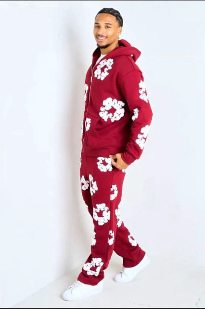 Burgundy two-piece sportswear set: jacket + joggers