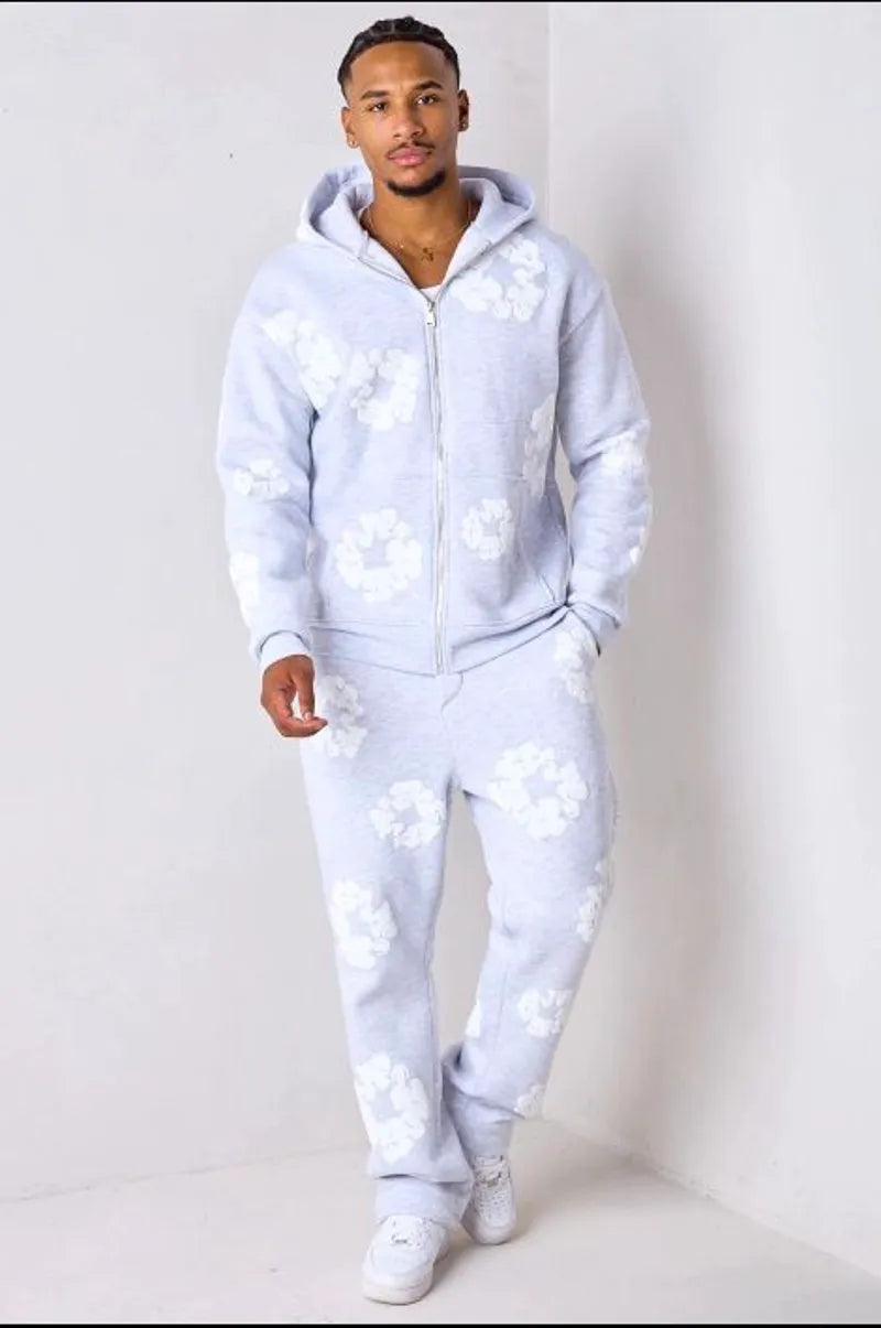Two-piece gray sportswear set: jacket + joggers