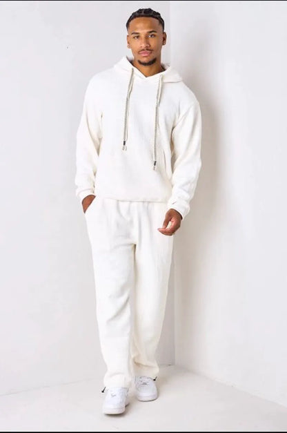 Two-piece set: beige velvet hoodie and joggers
