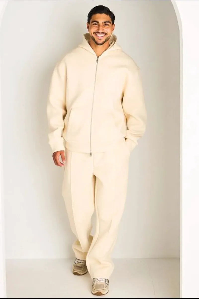 Ensemble 2 pièces : sweat zippé + jogging écru
