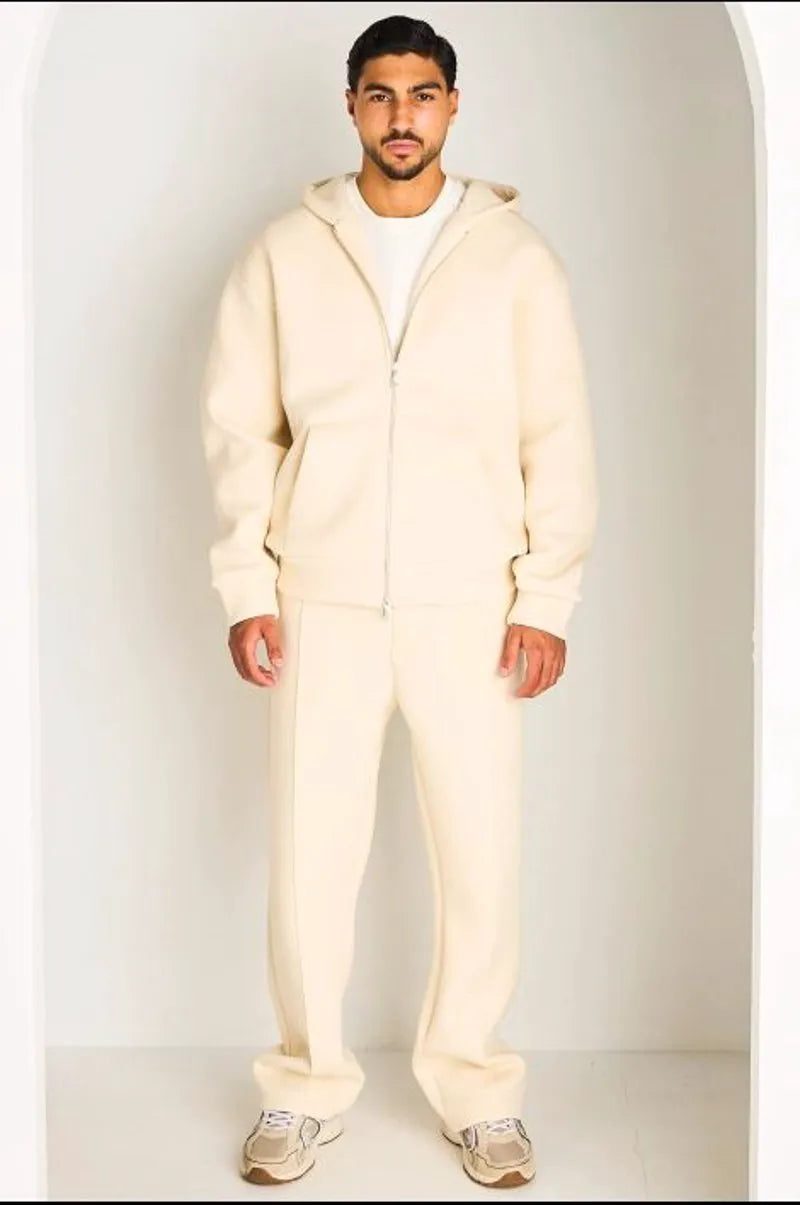 Ensemble 2 pièces : sweat zippé + jogging écru