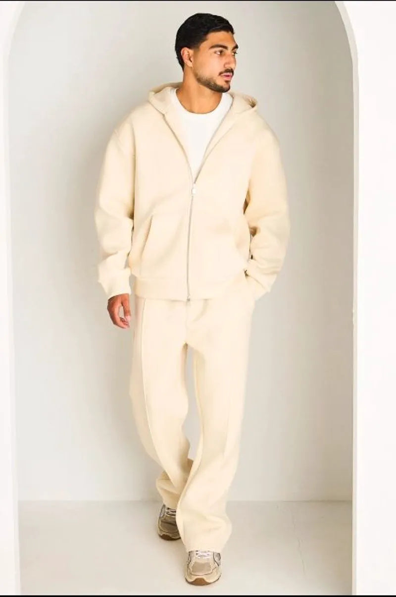 Ensemble 2 pièces : sweat zippé + jogging écru