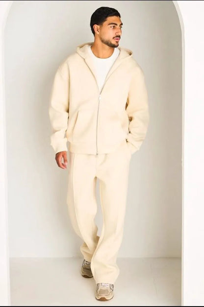 Ensemble 2 pièces : sweat zippé + jogging écru