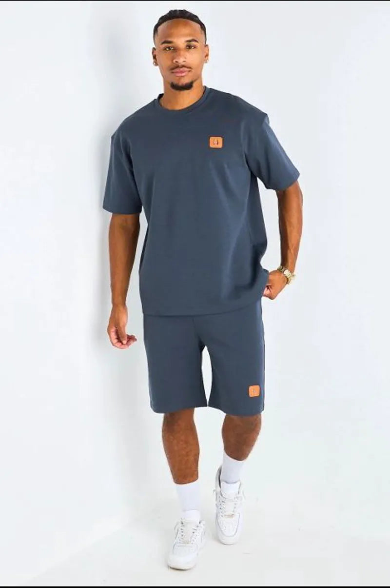 Ensemble 2 pièces : t-shirt + short à inscriptions "H" anthracite