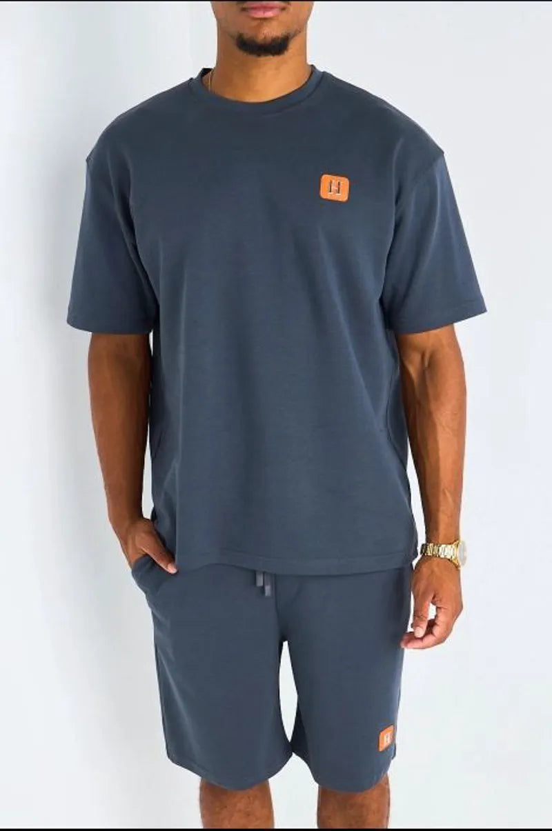Ensemble 2 pièces : t-shirt + short à inscriptions "H" anthracite
