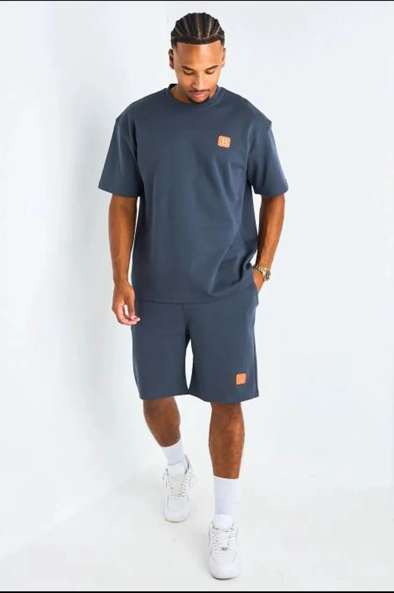 Ensemble 2 pièces : t-shirt + short à inscriptions "H" anthracite