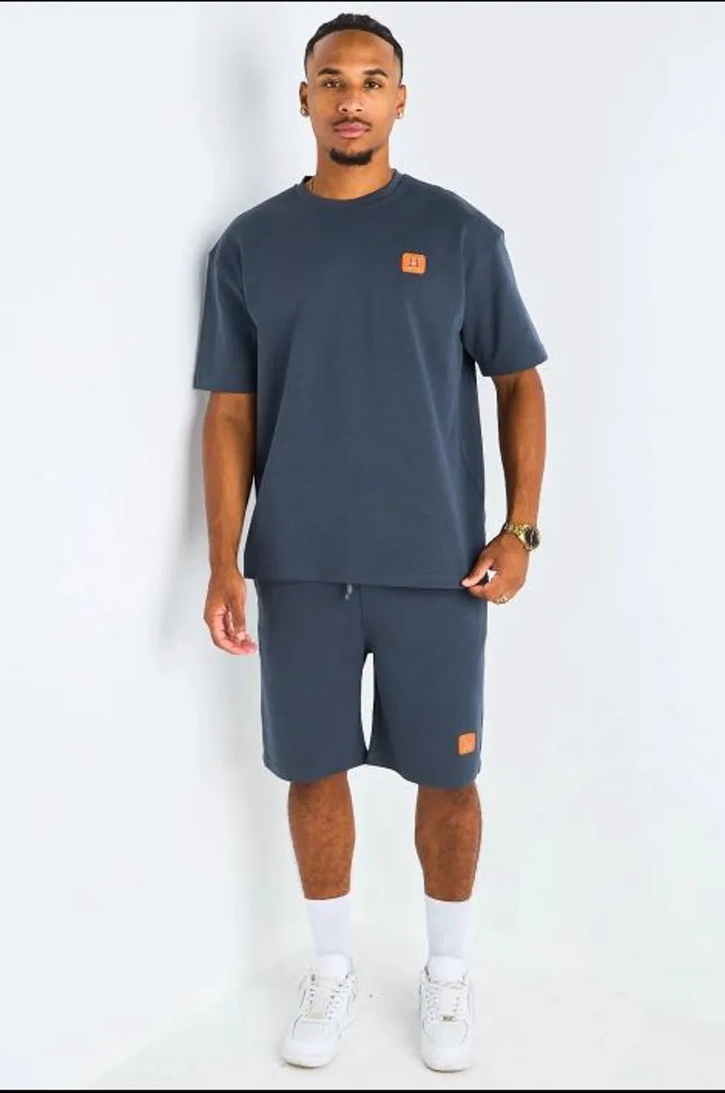 Ensemble 2 pièces : t-shirt + short à inscriptions "H" anthracite