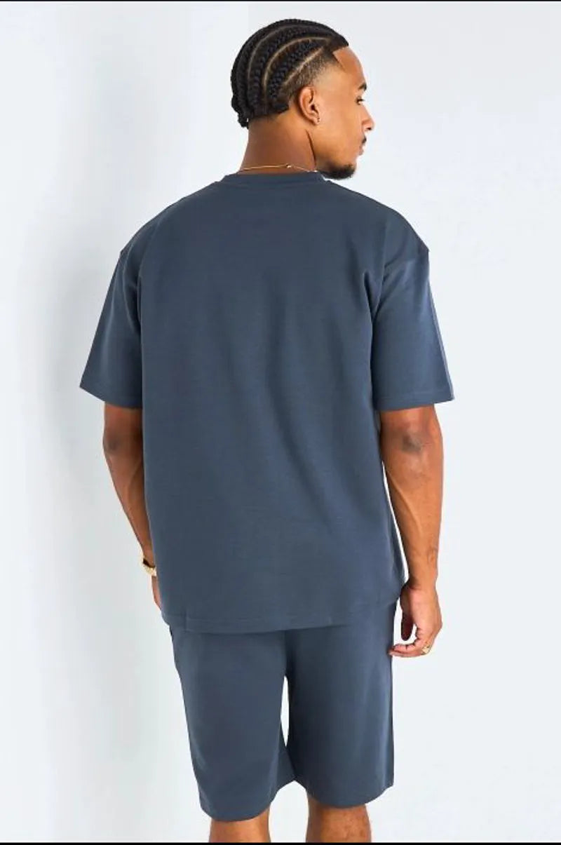Ensemble 2 pièces : t-shirt + short à inscriptions "H" anthracite