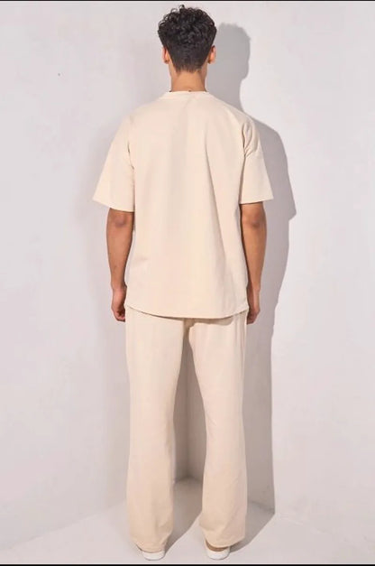 Two-piece ensemble: beige t-shirt and trousers