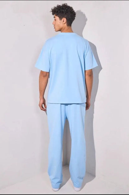 Two-piece ensemble: blue t-shirt and trousers