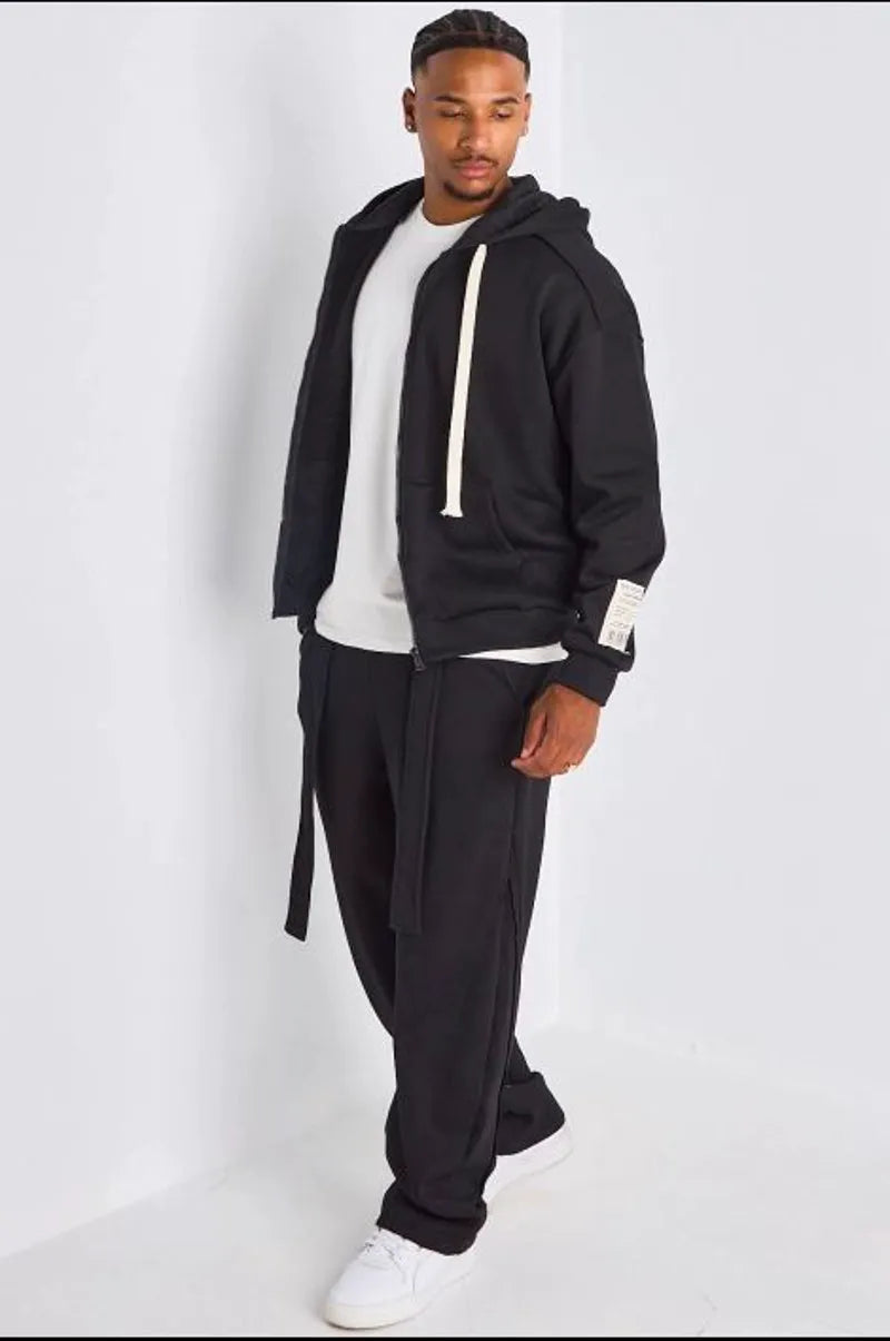 Ensemble 2 pièces : Veste à imprimé au dos  + jogging noir ceinturé
