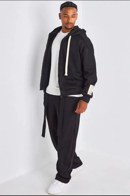 Ensemble 2 pièces : Veste à imprimé au dos  + jogging noir ceinturé